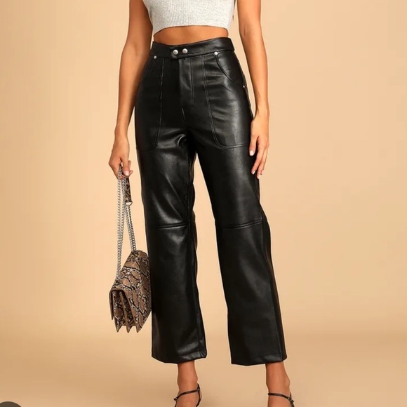 Blank NYC The Baxter Black Vegan Leather Straight Leg High Rise Crop Pants 31 - Picture 1 of 10